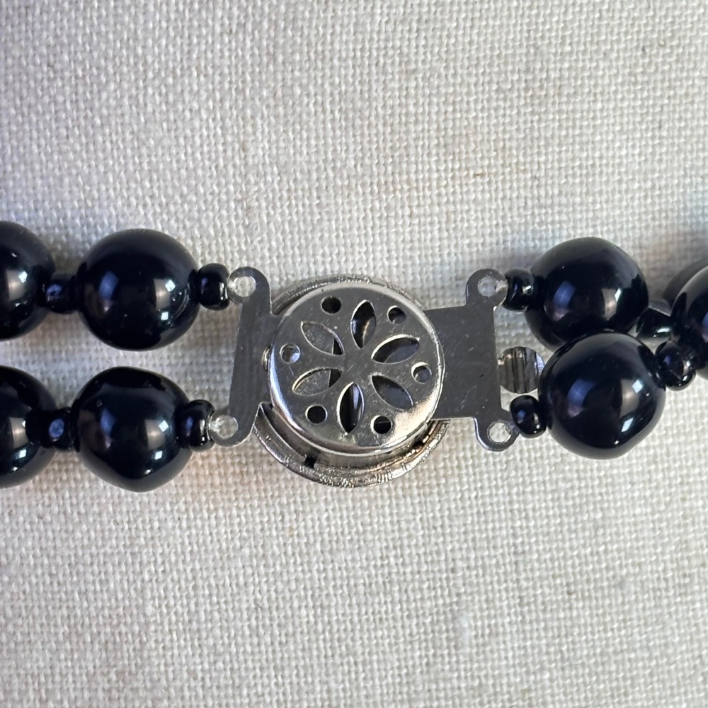 Vintage Tassel Medallion Necklace Black Silver Tone Metal Victorian Goth Boho - Picture 9 of 16